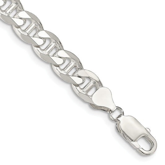 9 Inch Sterling Silver 8.25mm D/C Flat Anchor Curb Chain Bracelet