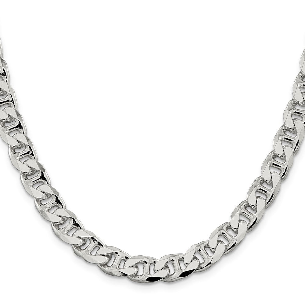 26 Inch Sterling Silver 9mm D/C Flat Anchor Curb Chain Necklace