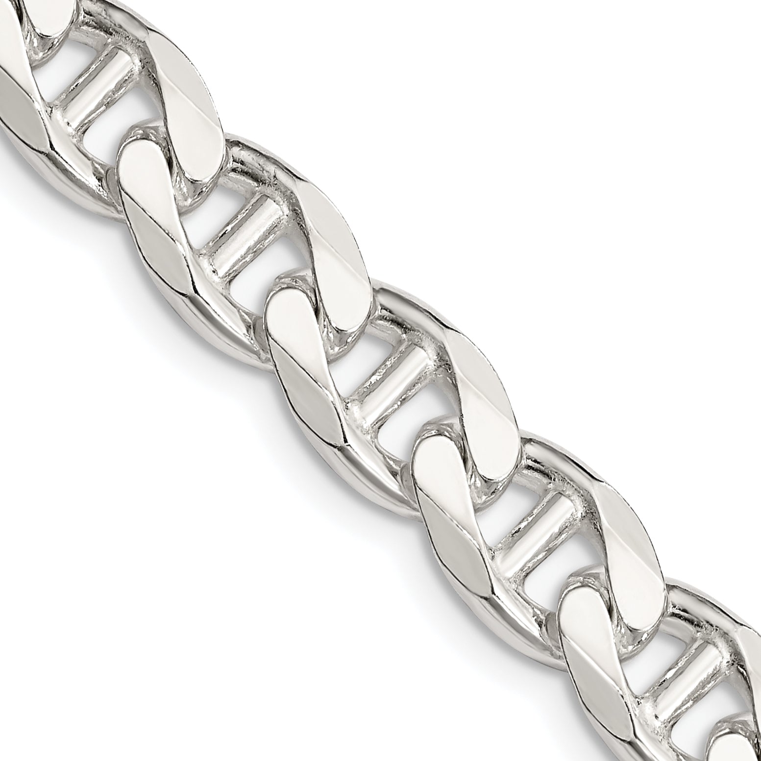 24 Inch Sterling Silver 9mm D/C Flat Anchor Curb Chain Necklace
