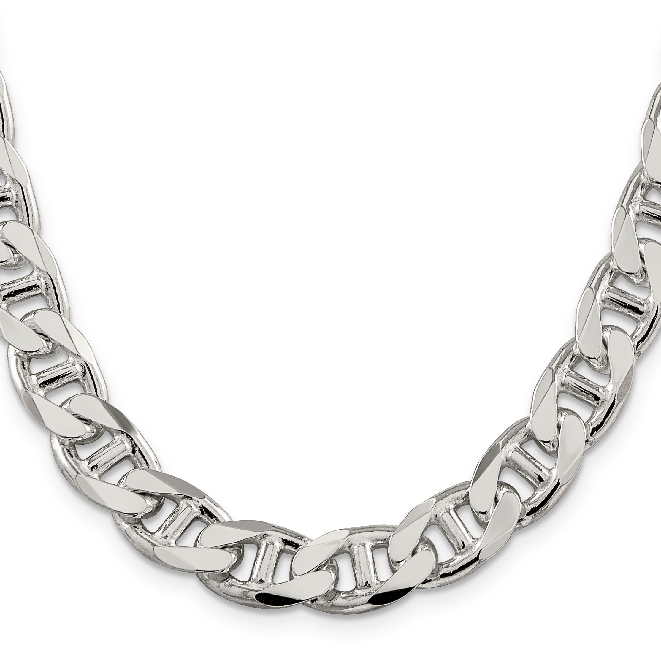 24 Inch Sterling Silver 10.8mm D/C Flat Anchor Curb Chain Necklace