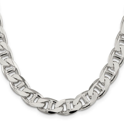24 Inch Sterling Silver 10.8mm D/C Flat Anchor Curb Chain Necklace