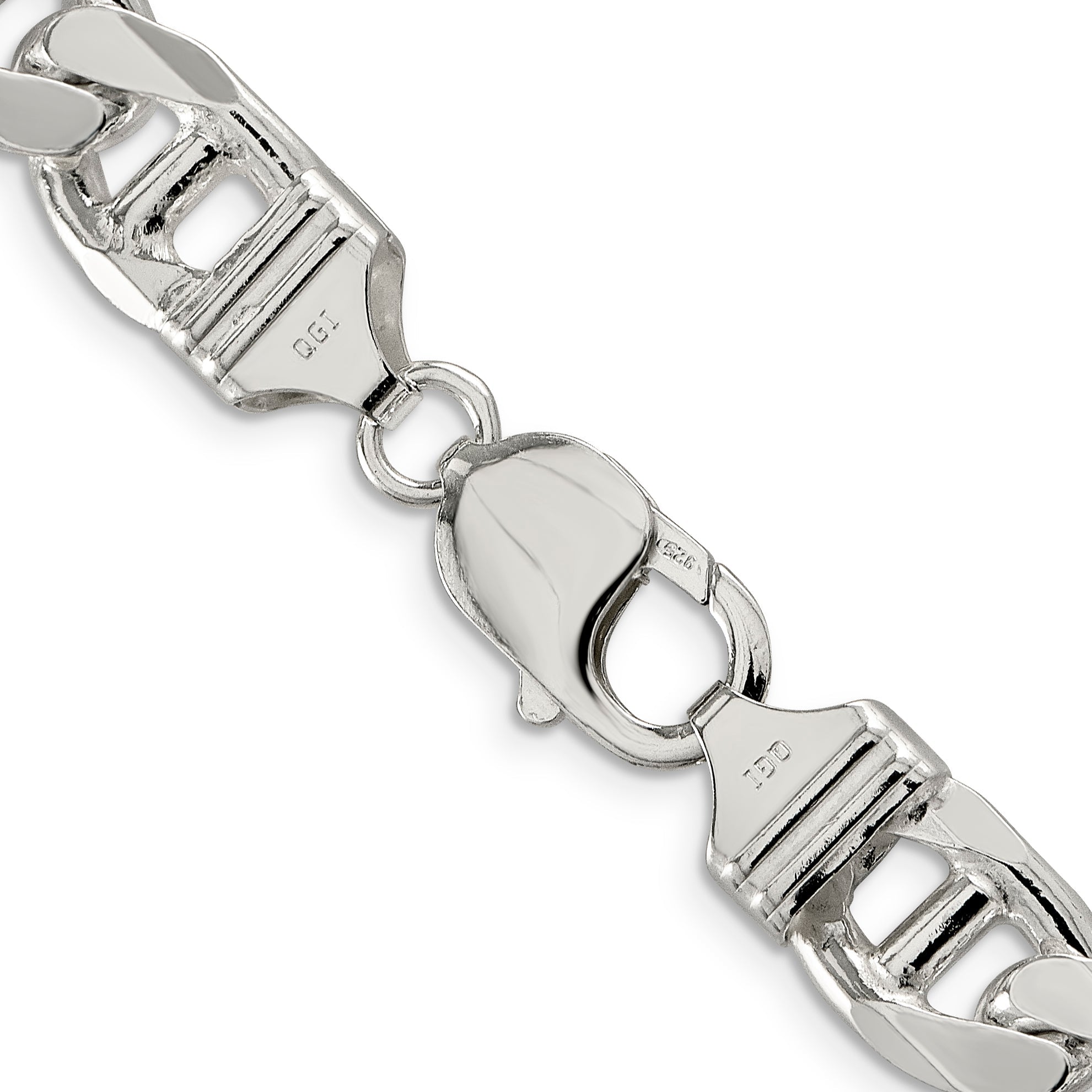 26 Inch Sterling Silver 10.8mm D/C Flat Anchor Curb Chain Necklace