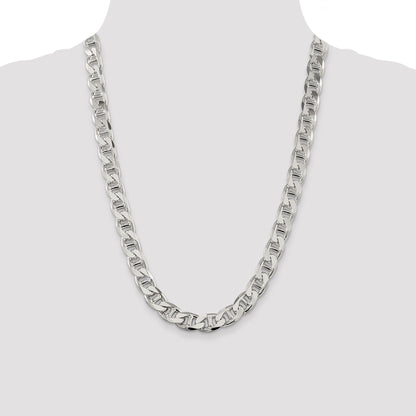 24 Inch Sterling Silver 10.8mm D/C Flat Anchor Curb Chain Necklace