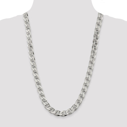 26 Inch Sterling Silver 10.8mm D/C Flat Anchor Curb Chain Necklace