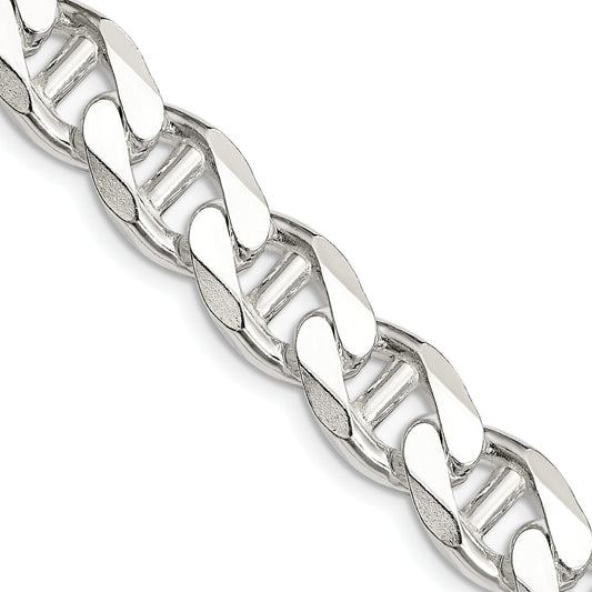 26 Inch Sterling Silver 10.8mm D/C Flat Anchor Curb Chain Necklace