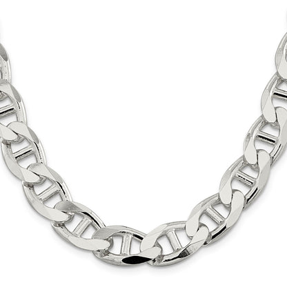 26 Inch Sterling Silver 13.5mm D/C Flat Anchor Curb Chain Necklace