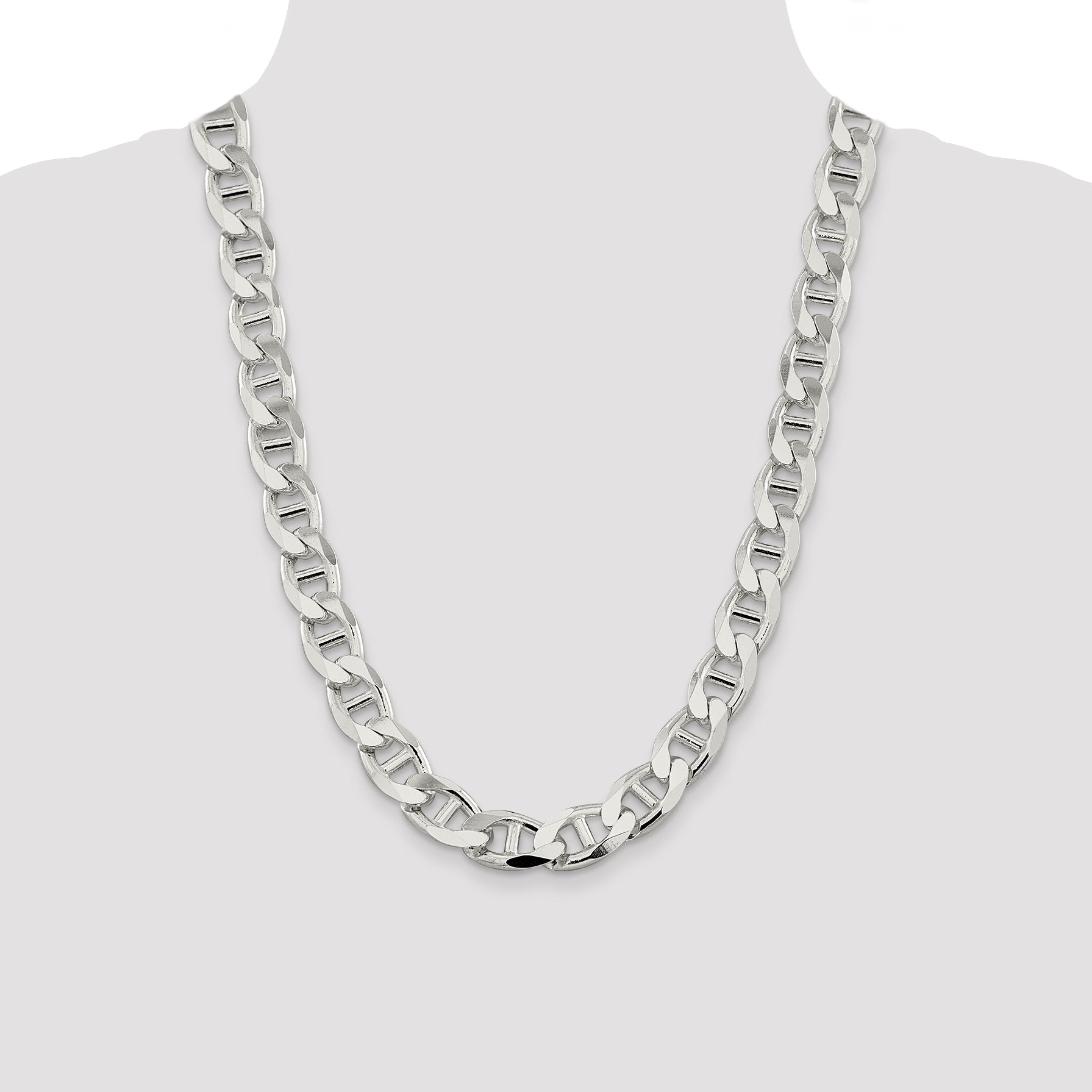 24 Inch Sterling Silver 13.5mm D/C Flat Anchor Curb Chain Necklace