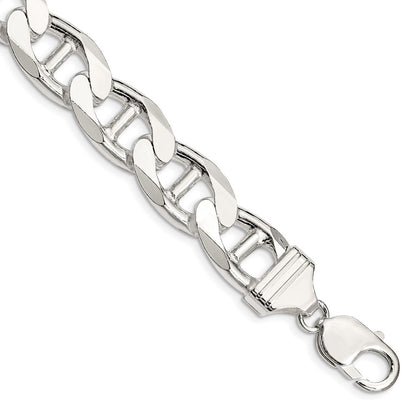 8 Inch Sterling Silver 13.5mm D/C Flat Anchor Curb Chain Bracelet