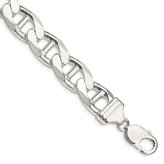8 Inch Sterling Silver 13.5mm D/C Flat Anchor Curb Chain Bracelet