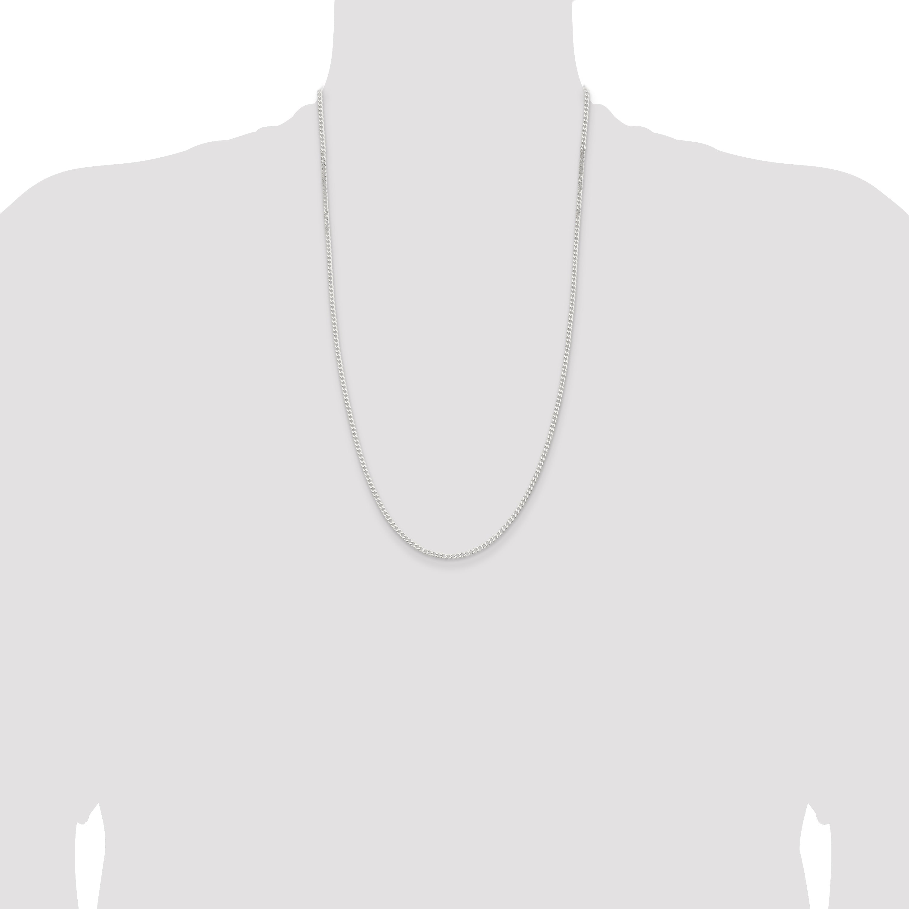 26 Inch Sterling Silver 2.3mm Beveled Curb Chain Necklace