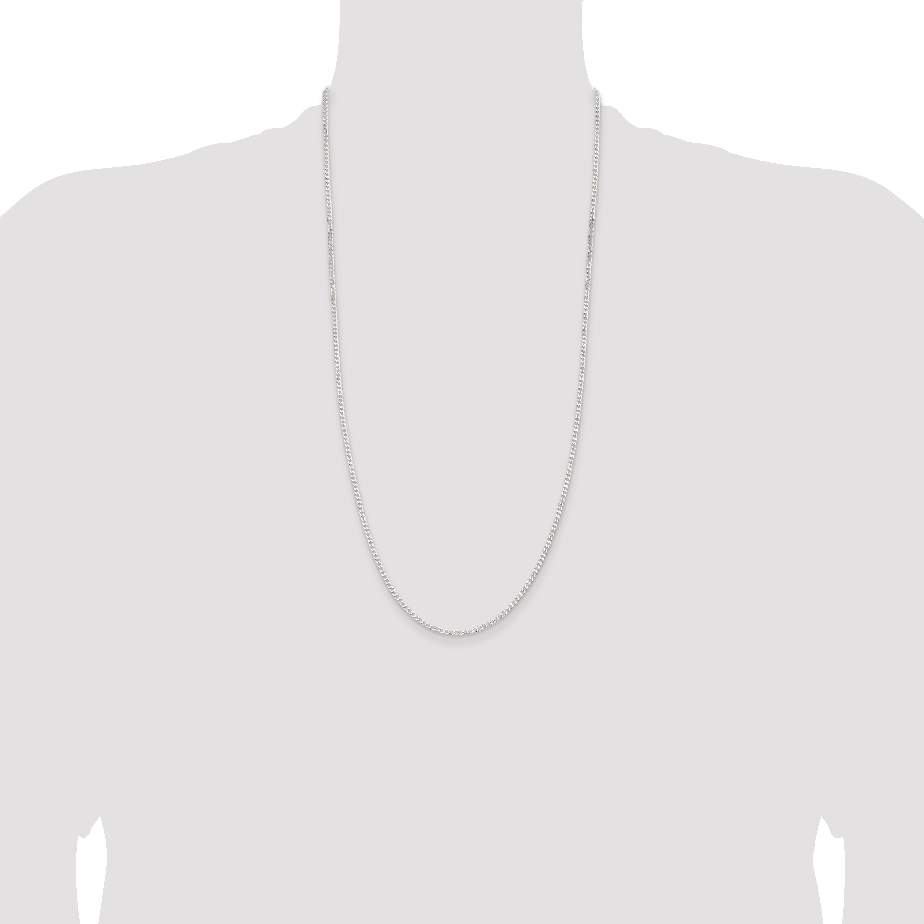 28 Inch Sterling Silver 2.3mm Beveled Curb Chain Necklace