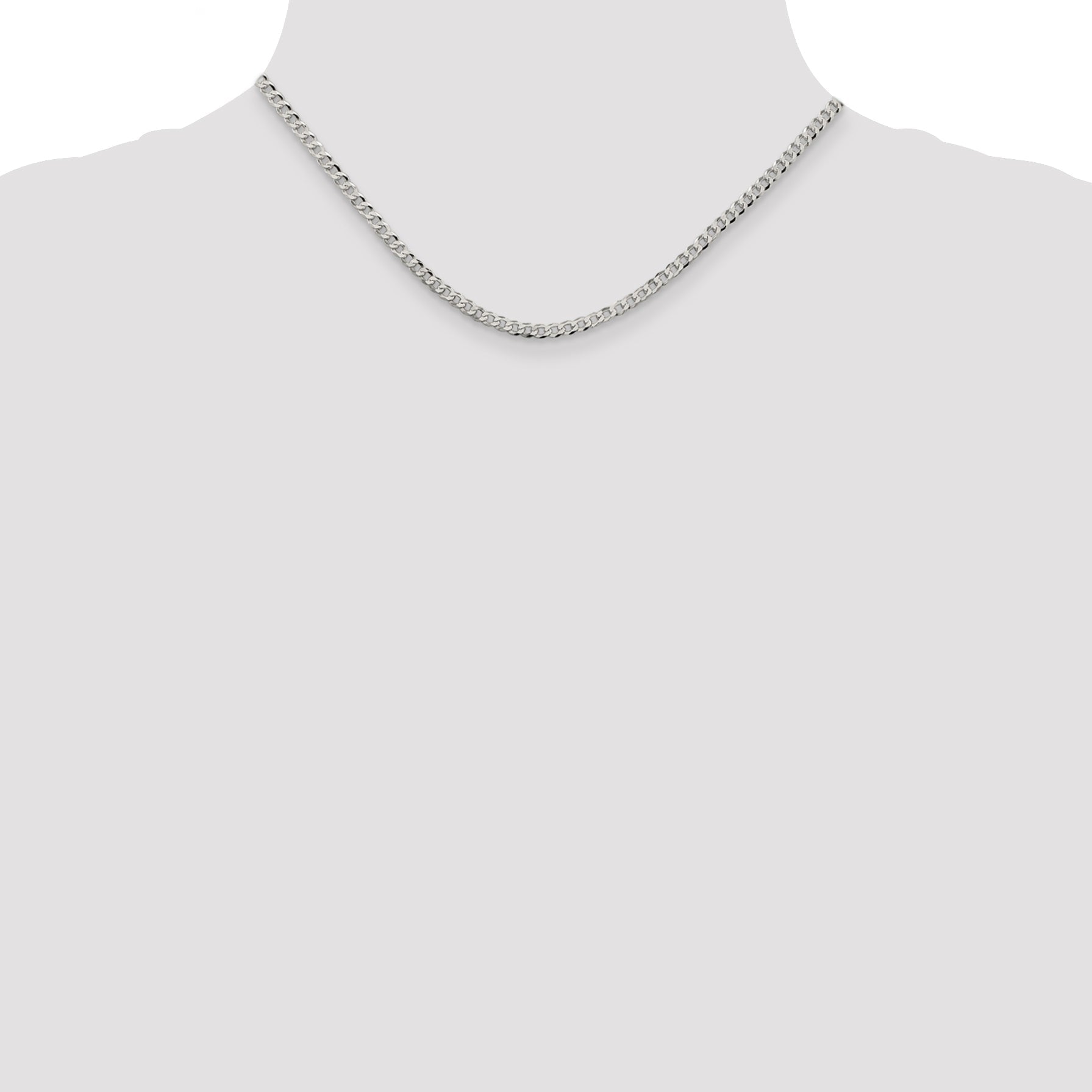 16 Inch Sterling Silver 3.2mm Beveled Curb Chain Necklace