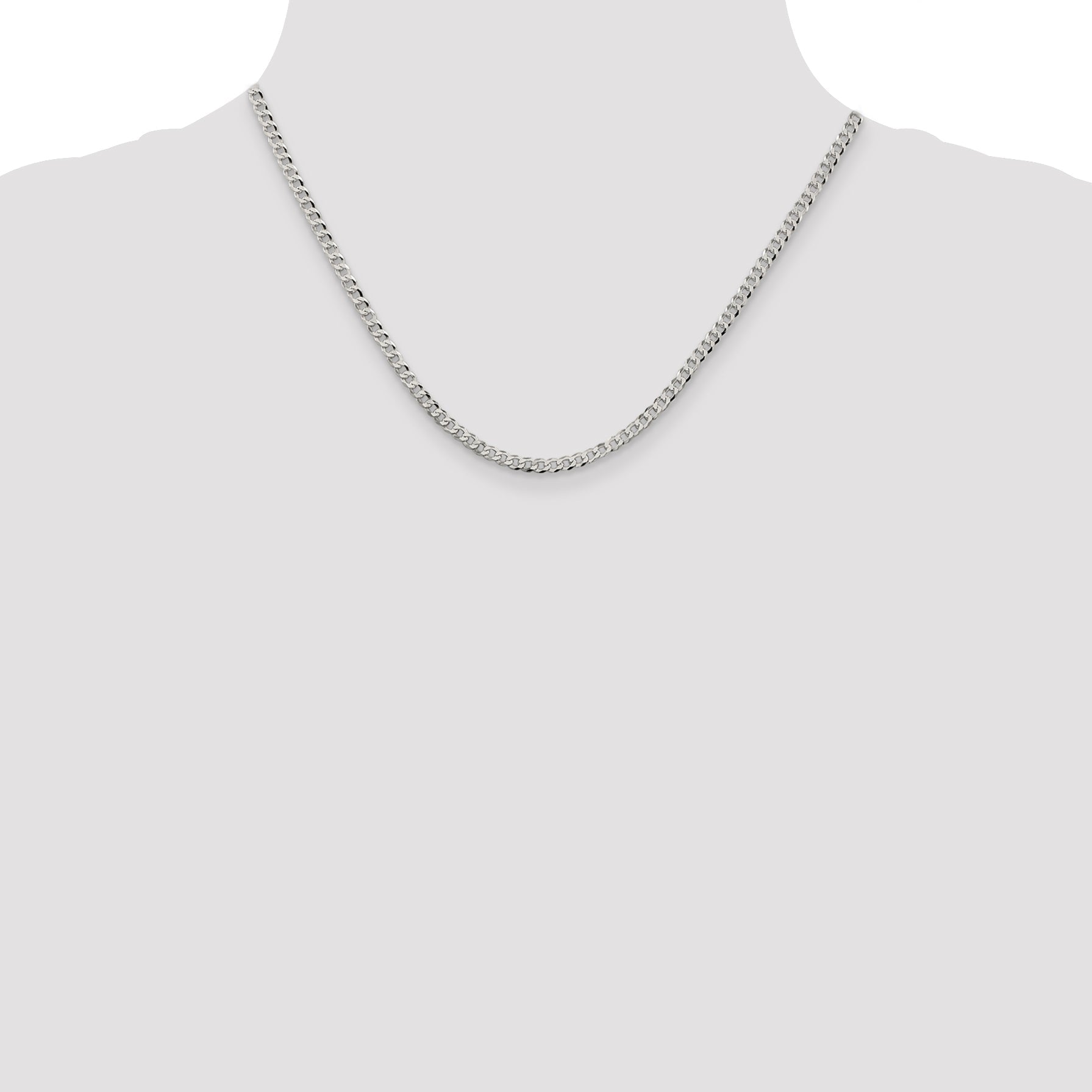 18 Inch Sterling Silver 3.2mm Beveled Curb Chain Necklace