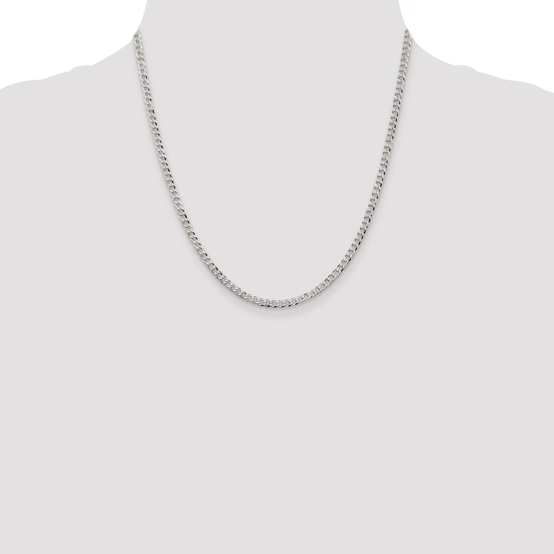 20 Inch Sterling Silver 3.2mm Beveled Curb Chain Necklace