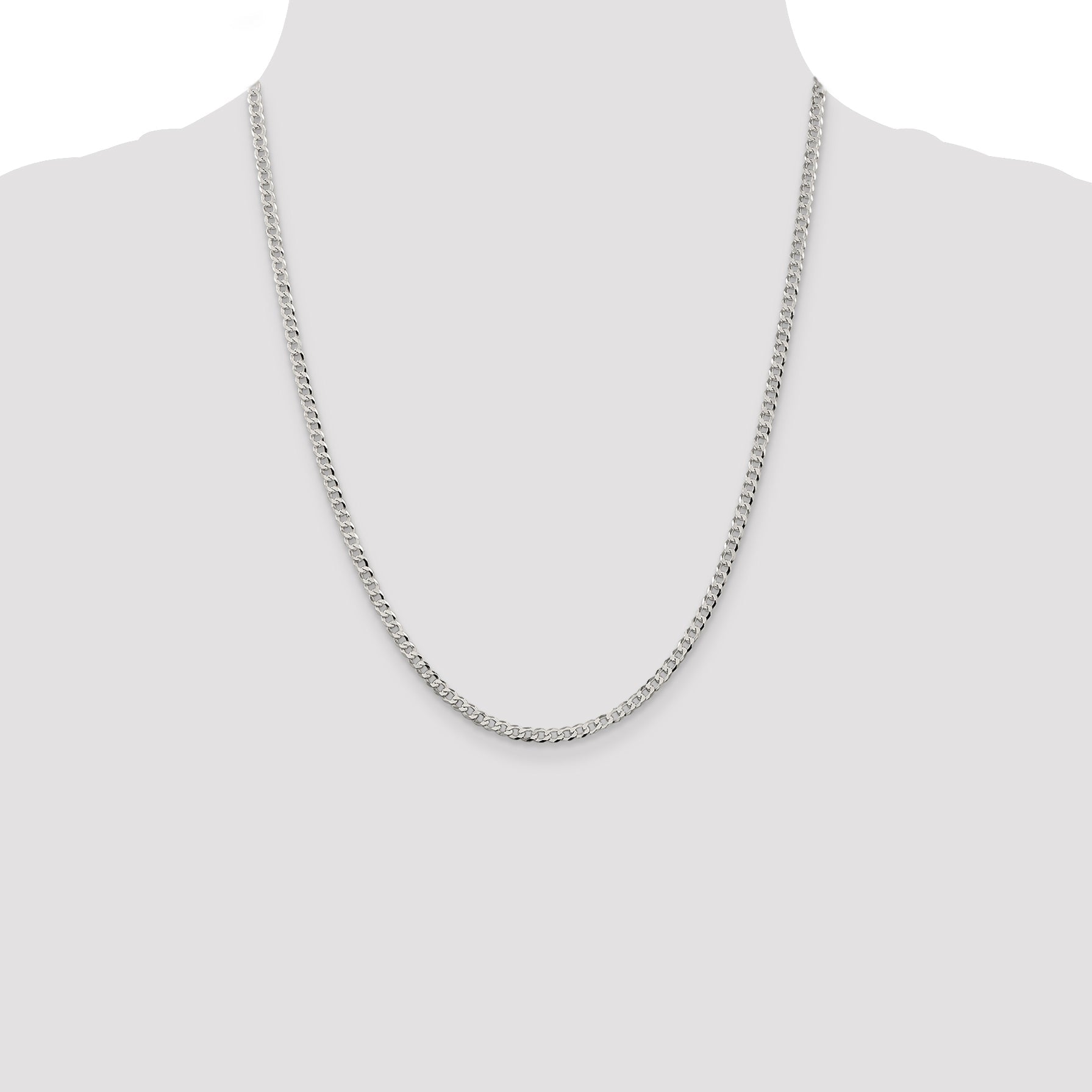 22 Inch Sterling Silver 3.2mm Beveled Curb Chain Necklace