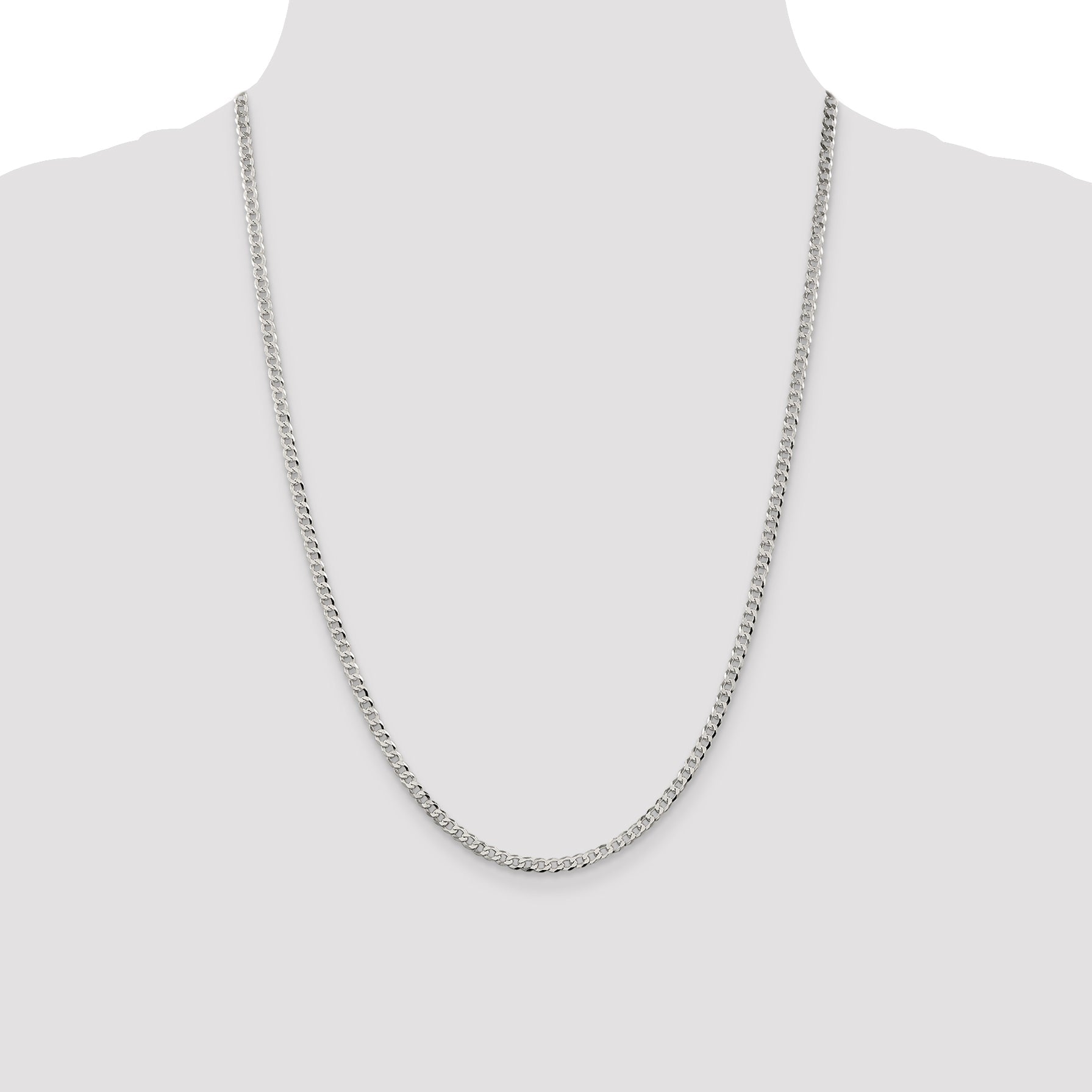24 Inch Sterling Silver 3.2mm Beveled Curb Chain Necklace
