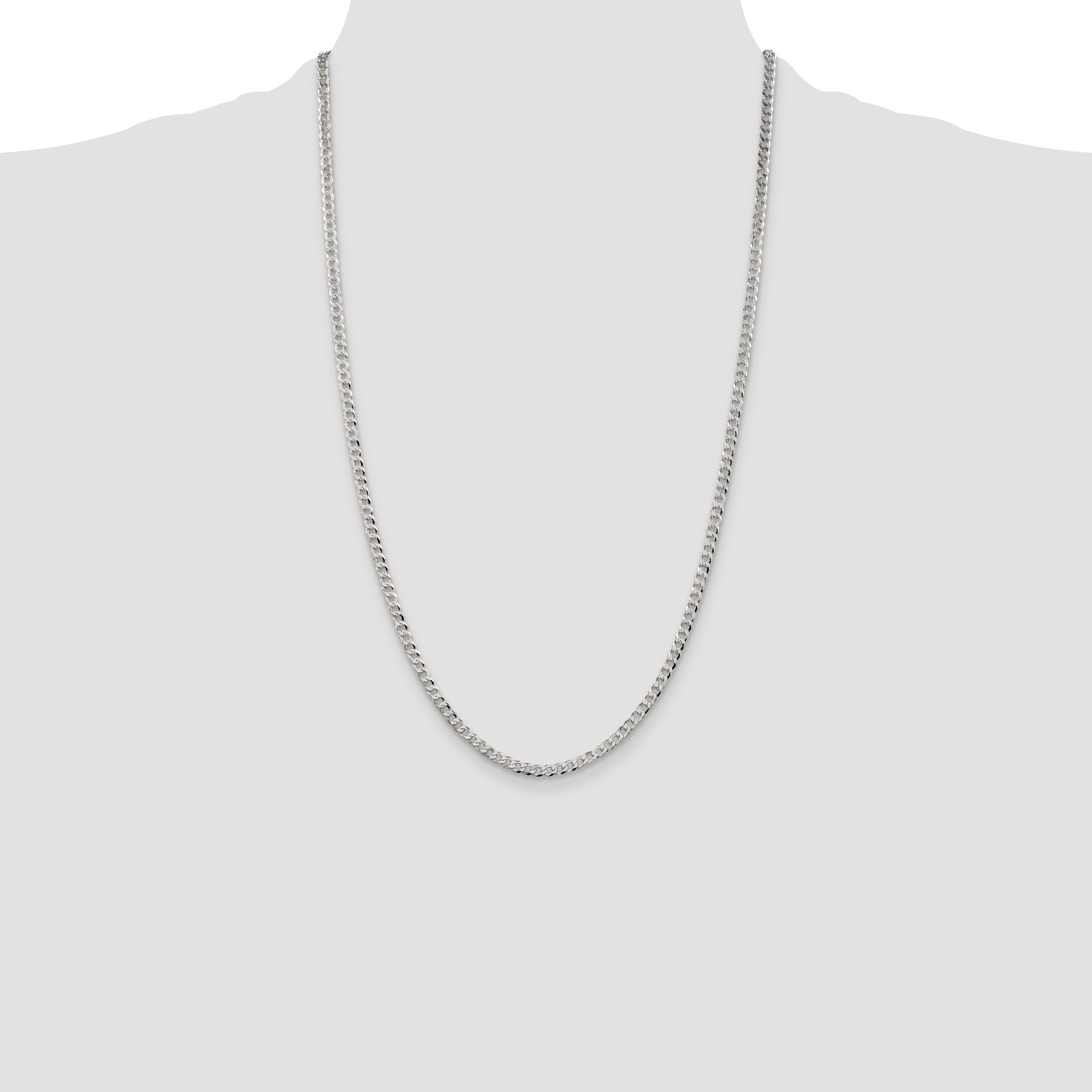 26 Inch Sterling Silver 3.2mm Beveled Curb Chain Necklace