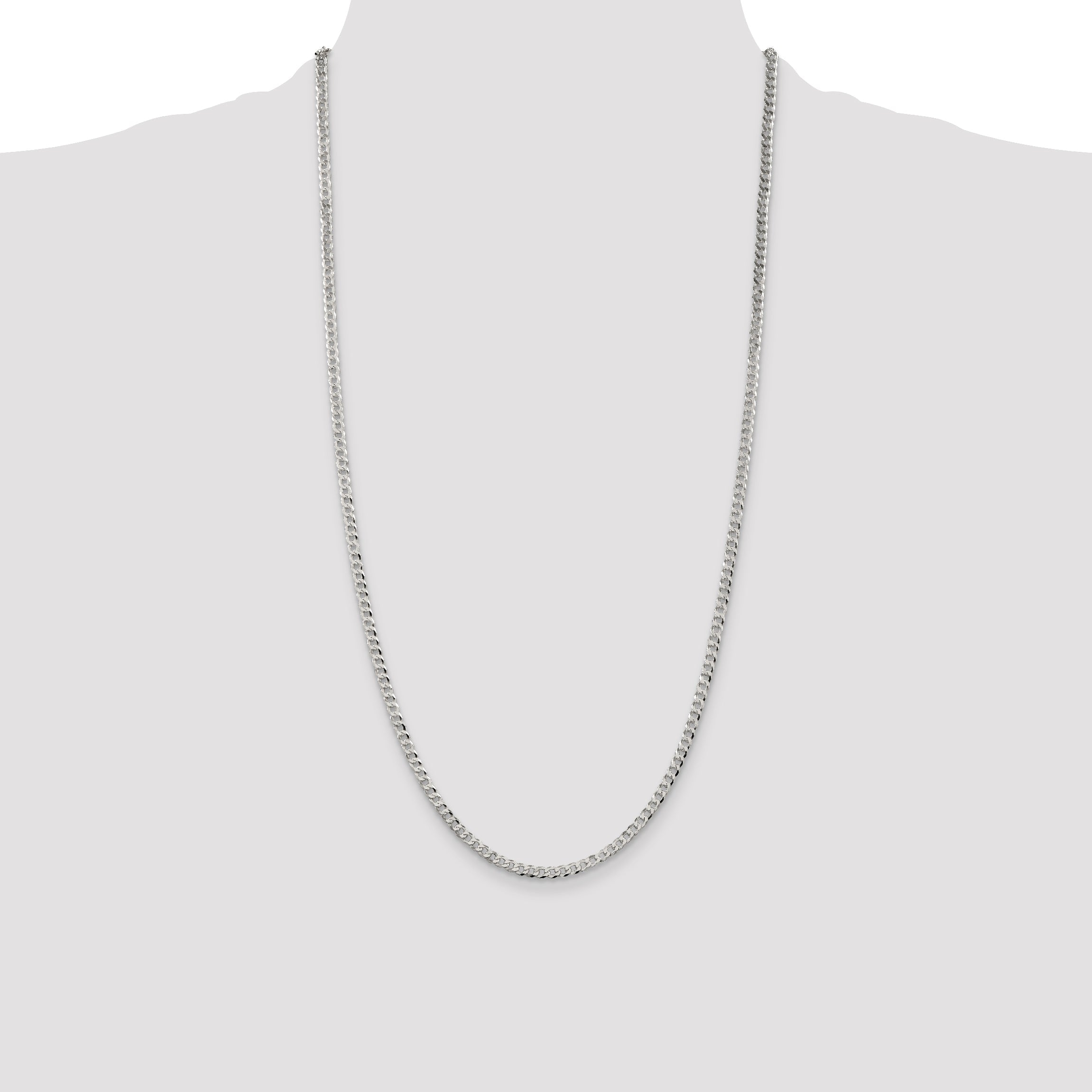 28 Inch Sterling Silver 3.2mm Beveled Curb Chain Necklace