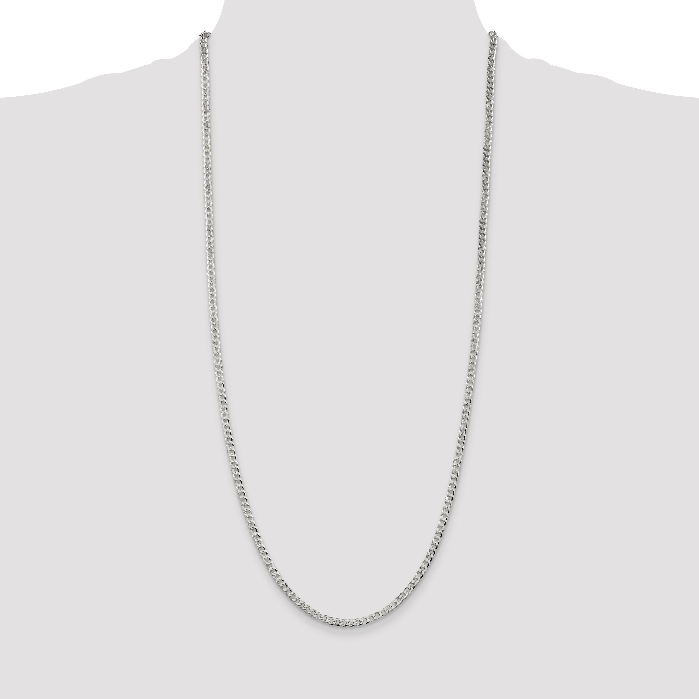 30 Inch Sterling Silver 3.2mm Beveled Curb Chain Necklace