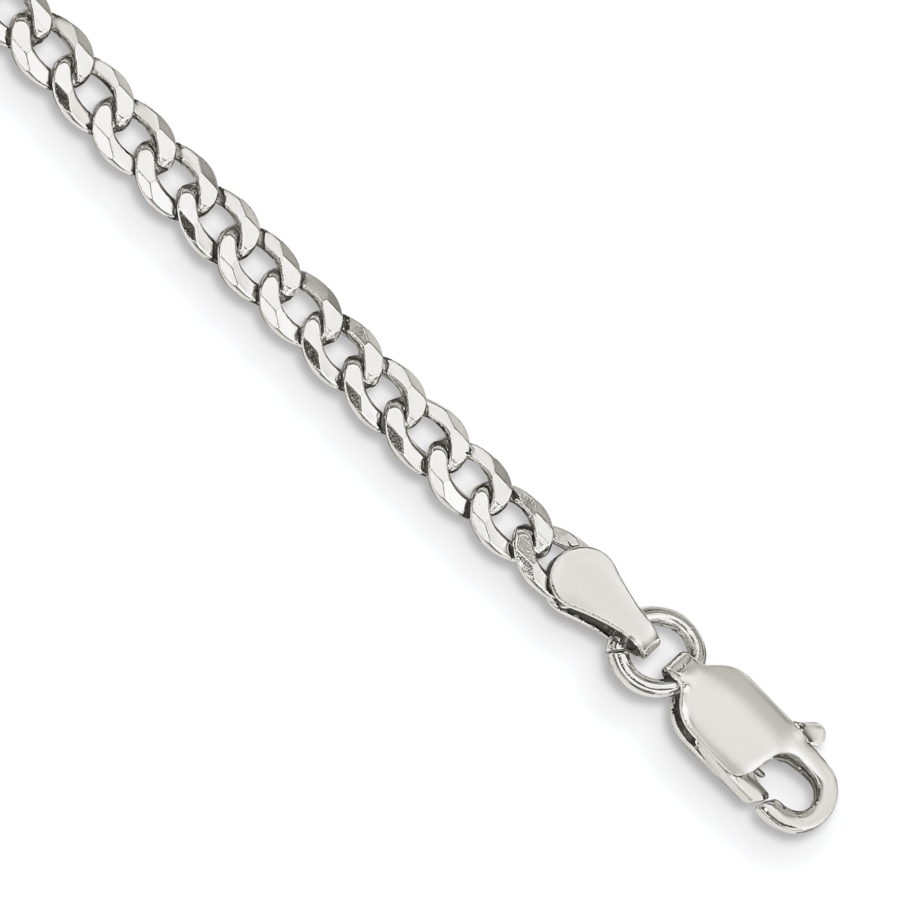 7 Inch Sterling Silver 3.2mm Beveled Curb Chain Bracelet
