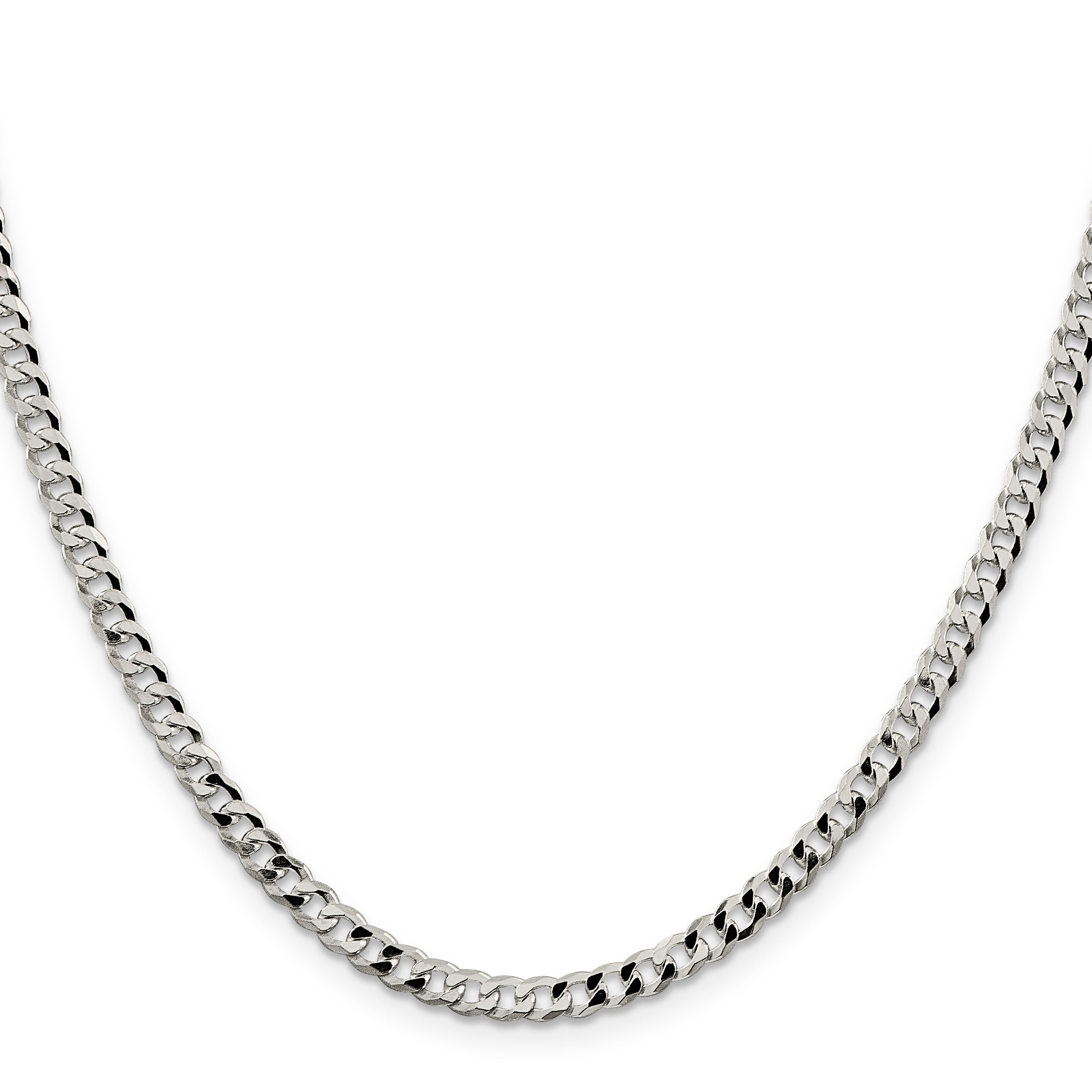 26 Inch Sterling Silver 4mm Beveled Curb Chain Necklace