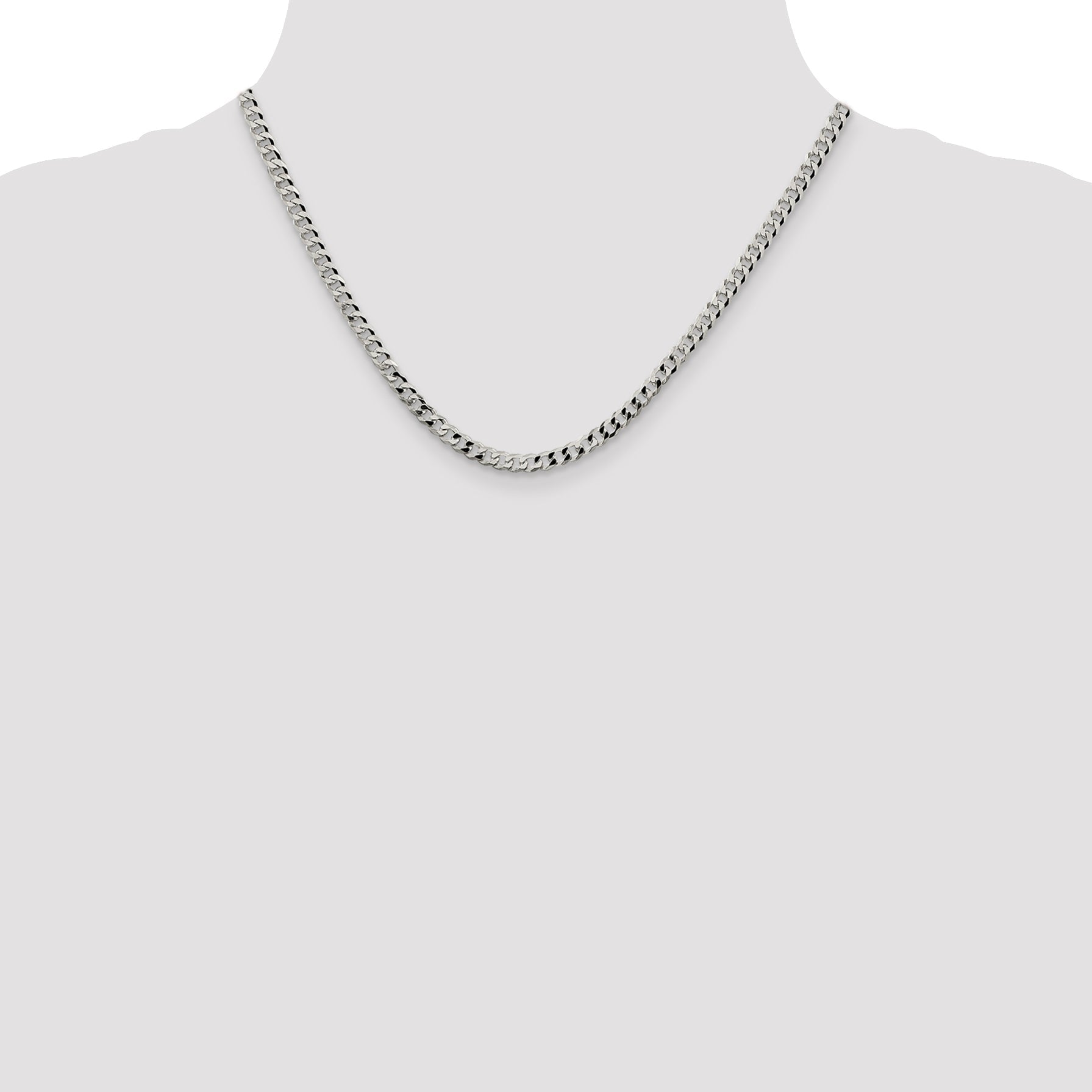 18 Inch Sterling Silver 4mm Beveled Curb Chain Necklace