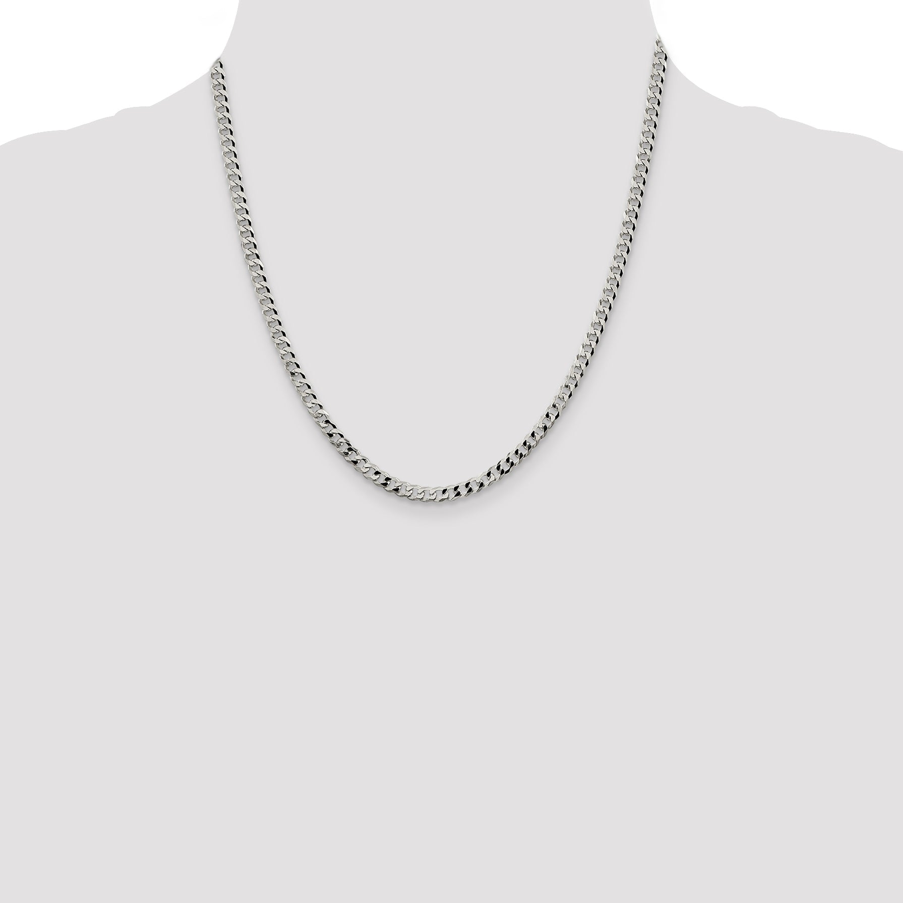 20 Inch Sterling Silver 4mm Beveled Curb Chain Necklace