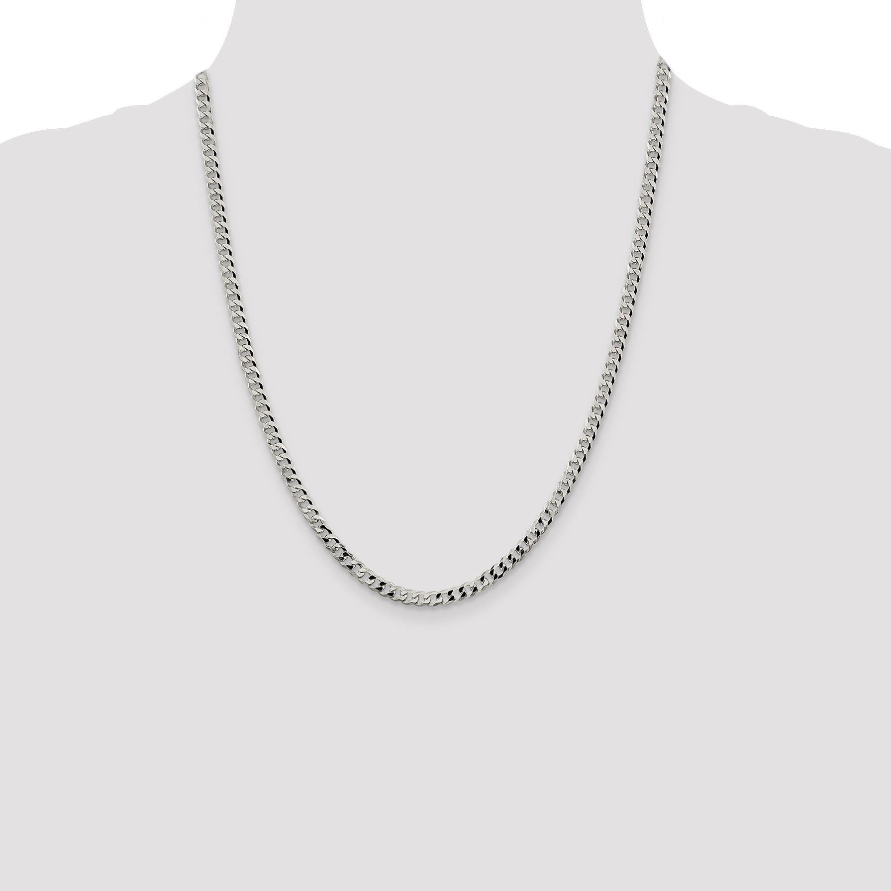 22 Inch Sterling Silver 4mm Beveled Curb Chain Necklace