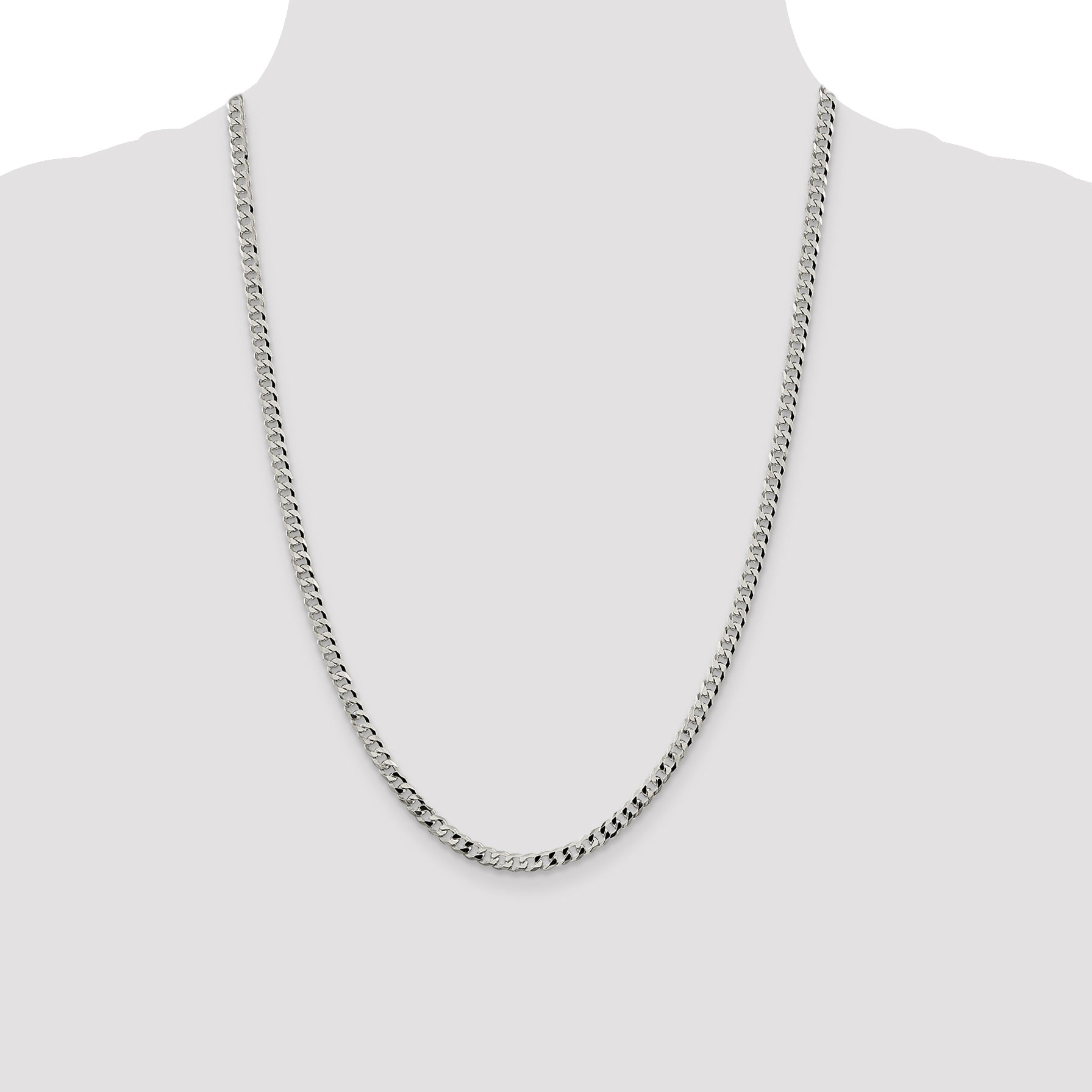 24 Inch Sterling Silver 4mm Beveled Curb Chain Necklace