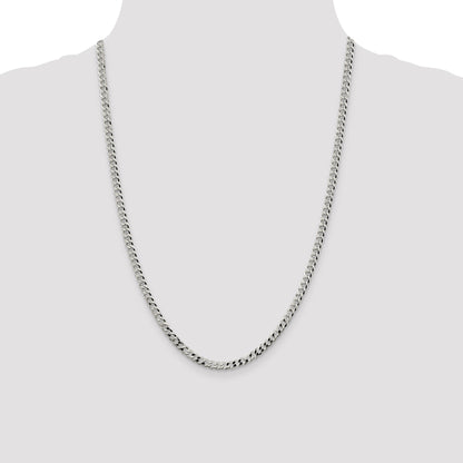 24 Inch Sterling Silver 4mm Beveled Curb Chain Necklace