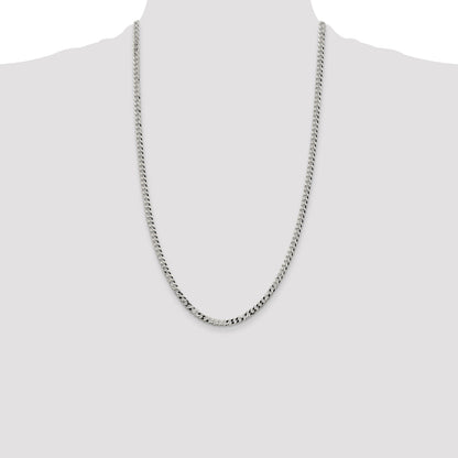 26 Inch Sterling Silver 4mm Beveled Curb Chain Necklace