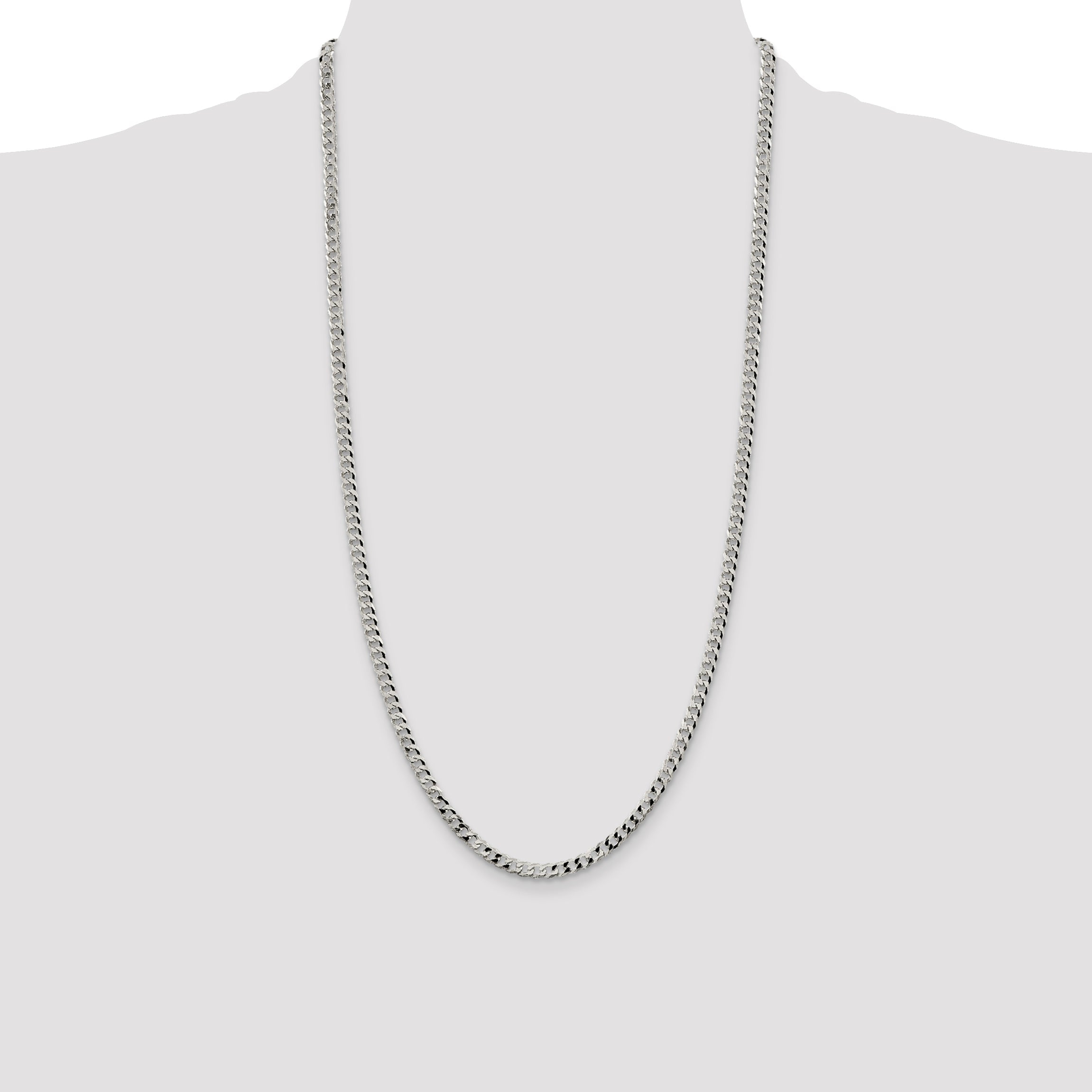 28 Inch Sterling Silver 4mm Beveled Curb Chain Necklace