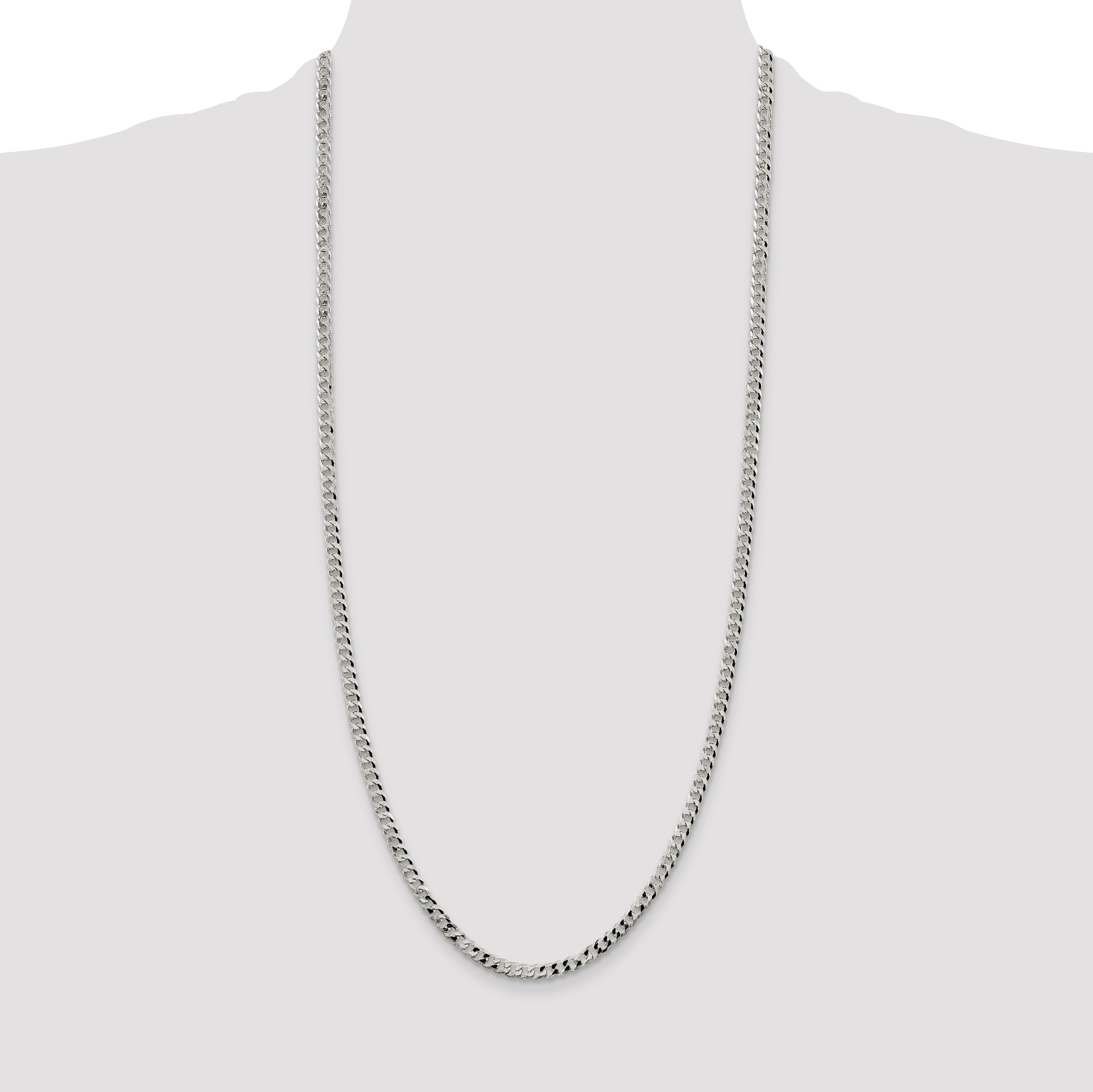 30 Inch Sterling Silver 4mm Beveled Curb Chain Necklace