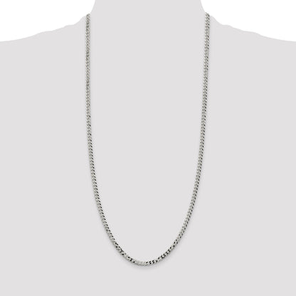 30 Inch Sterling Silver 4mm Beveled Curb Chain Necklace
