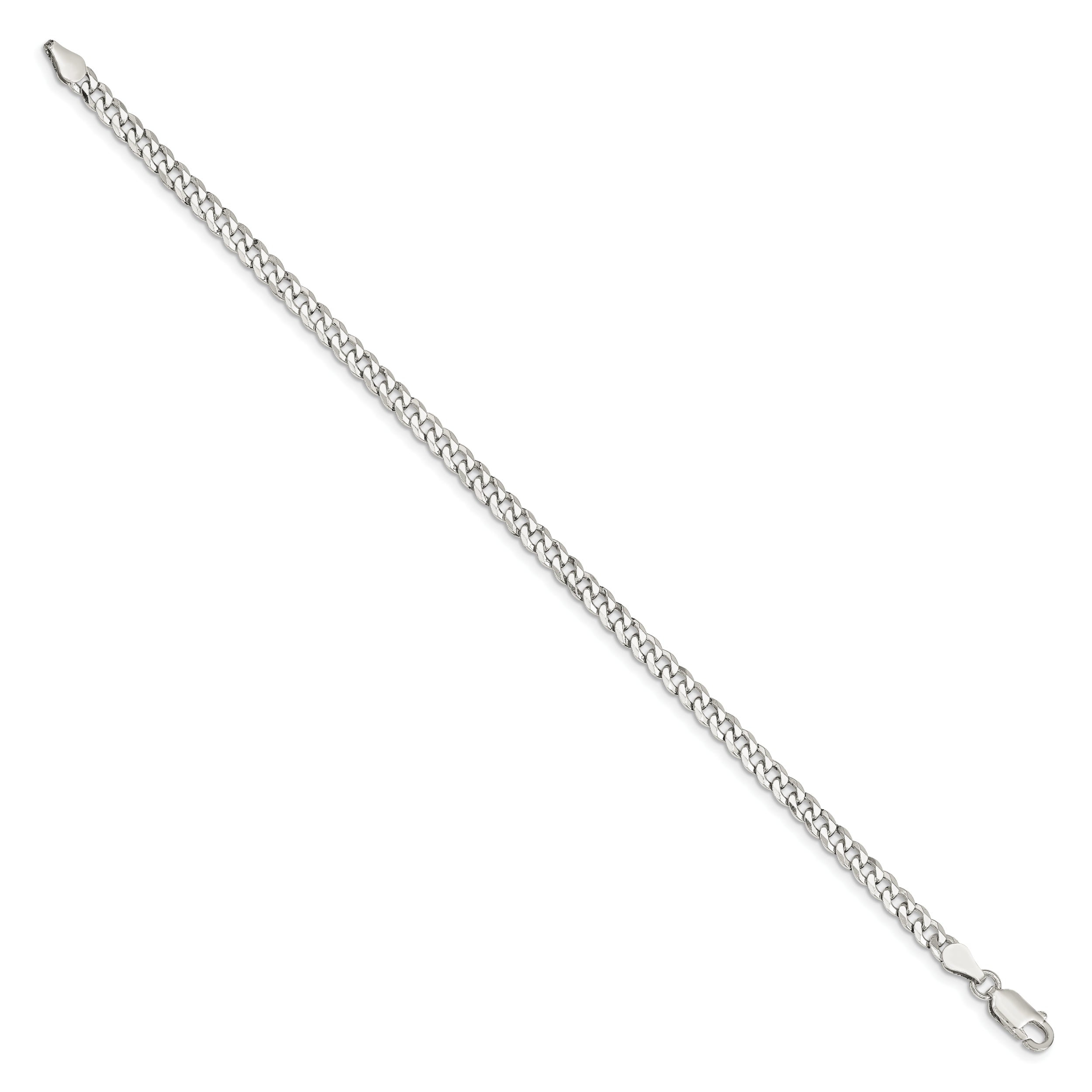8 Inch Sterling Silver 4mm Beveled Curb Chain Bracelet