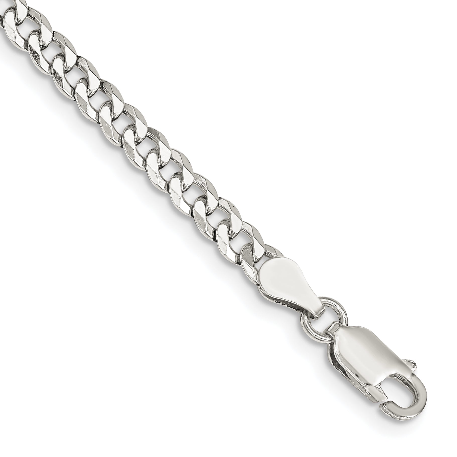 7 Inch Sterling Silver 4mm Beveled Curb Chain Bracelet