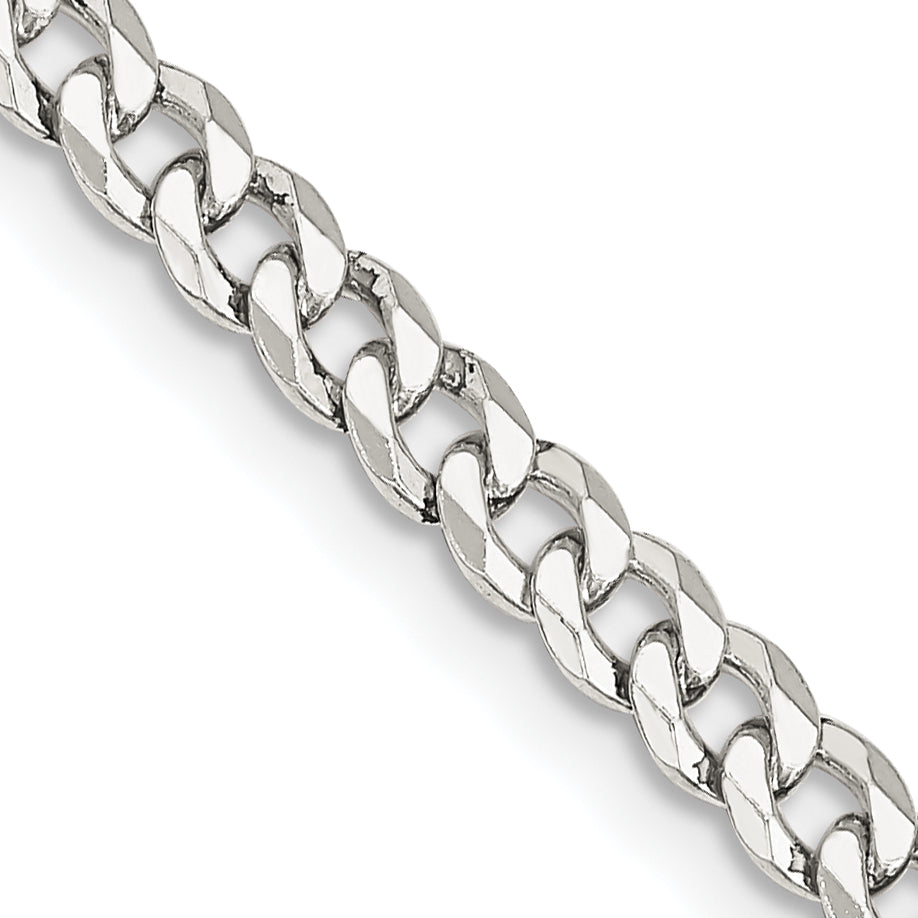 24 Inch Sterling Silver 4mm Beveled Curb Chain Necklace