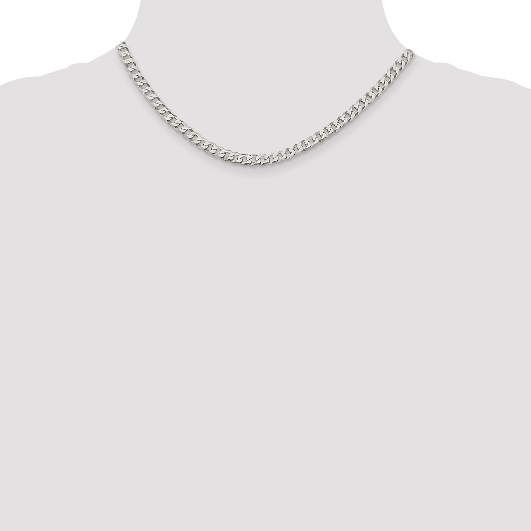 16 Inch Sterling Silver 5mm Beveled Curb Chain Necklace