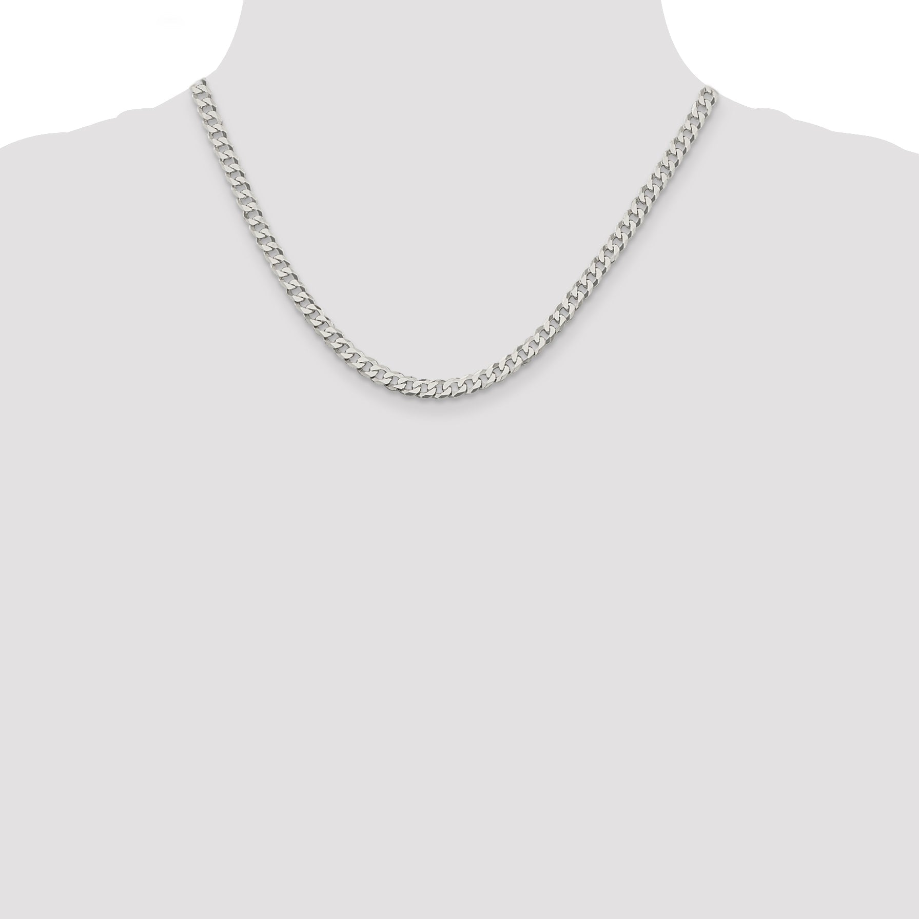 18 Inch Sterling Silver 5mm Beveled Curb Chain Necklace