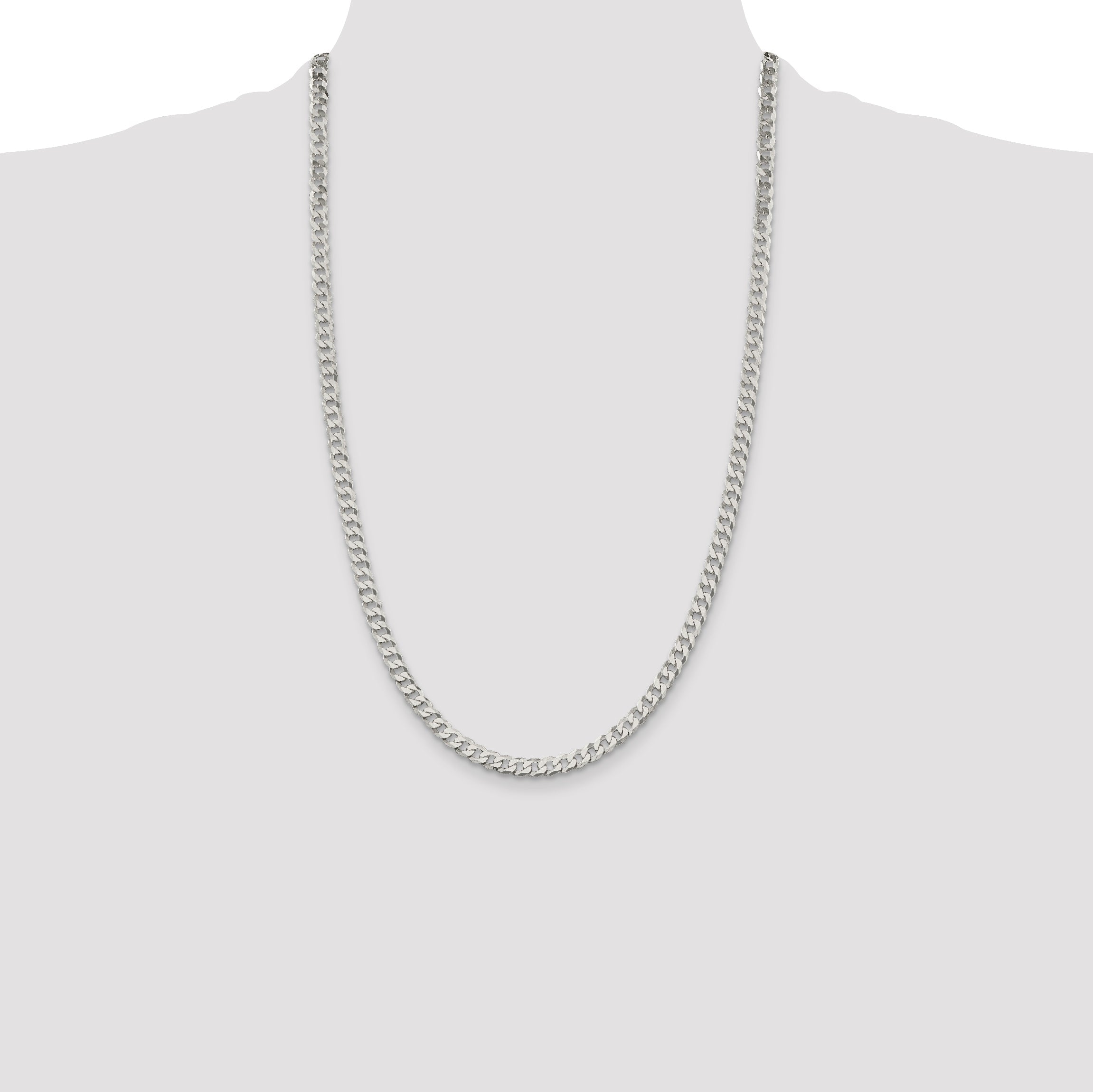 26 Inch Sterling Silver 5mm Beveled Curb Chain Necklace