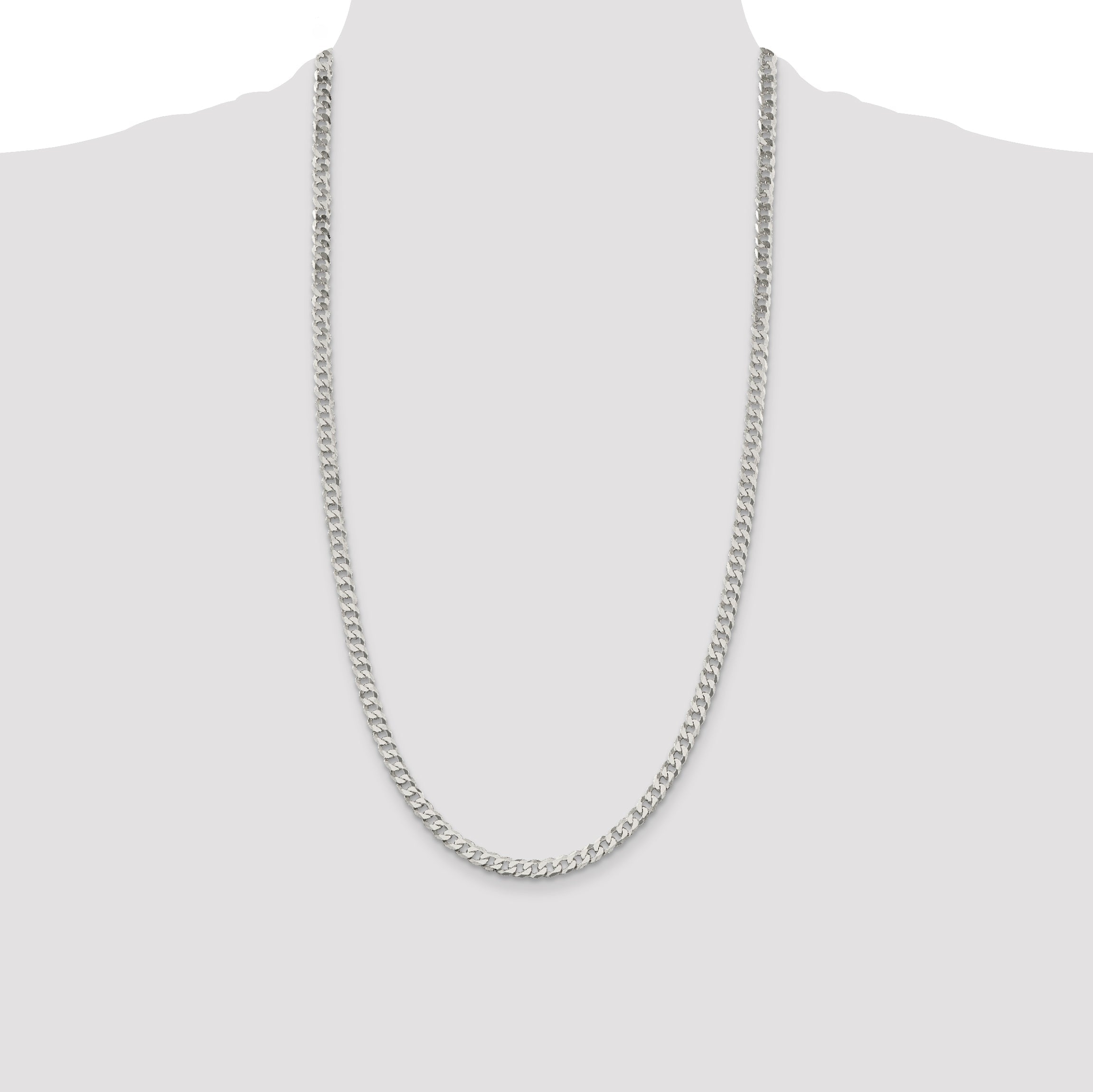 28 Inch Sterling Silver 5mm Beveled Curb Chain Necklace