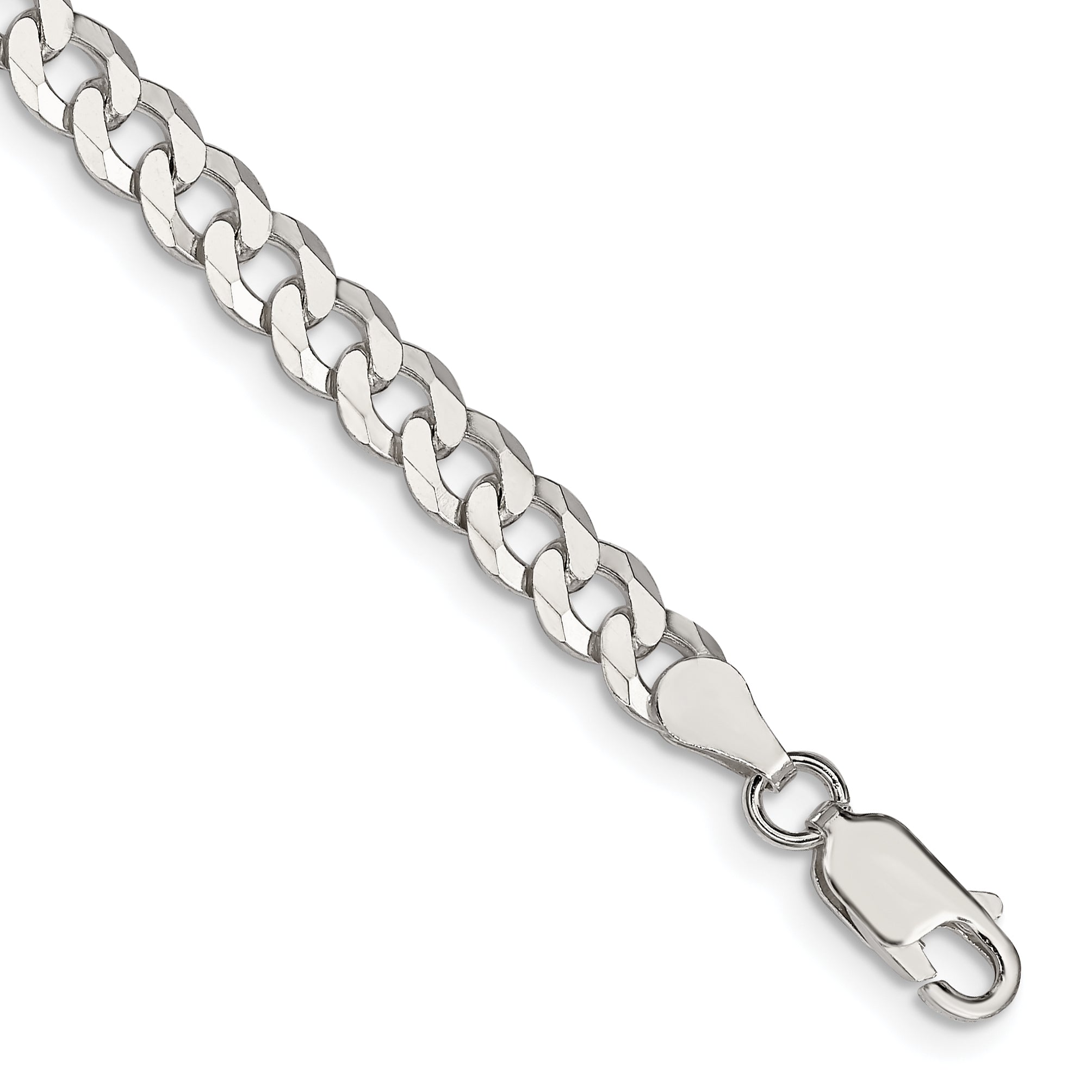 7 Inch Sterling Silver 5mm Beveled Curb Chain Bracelet