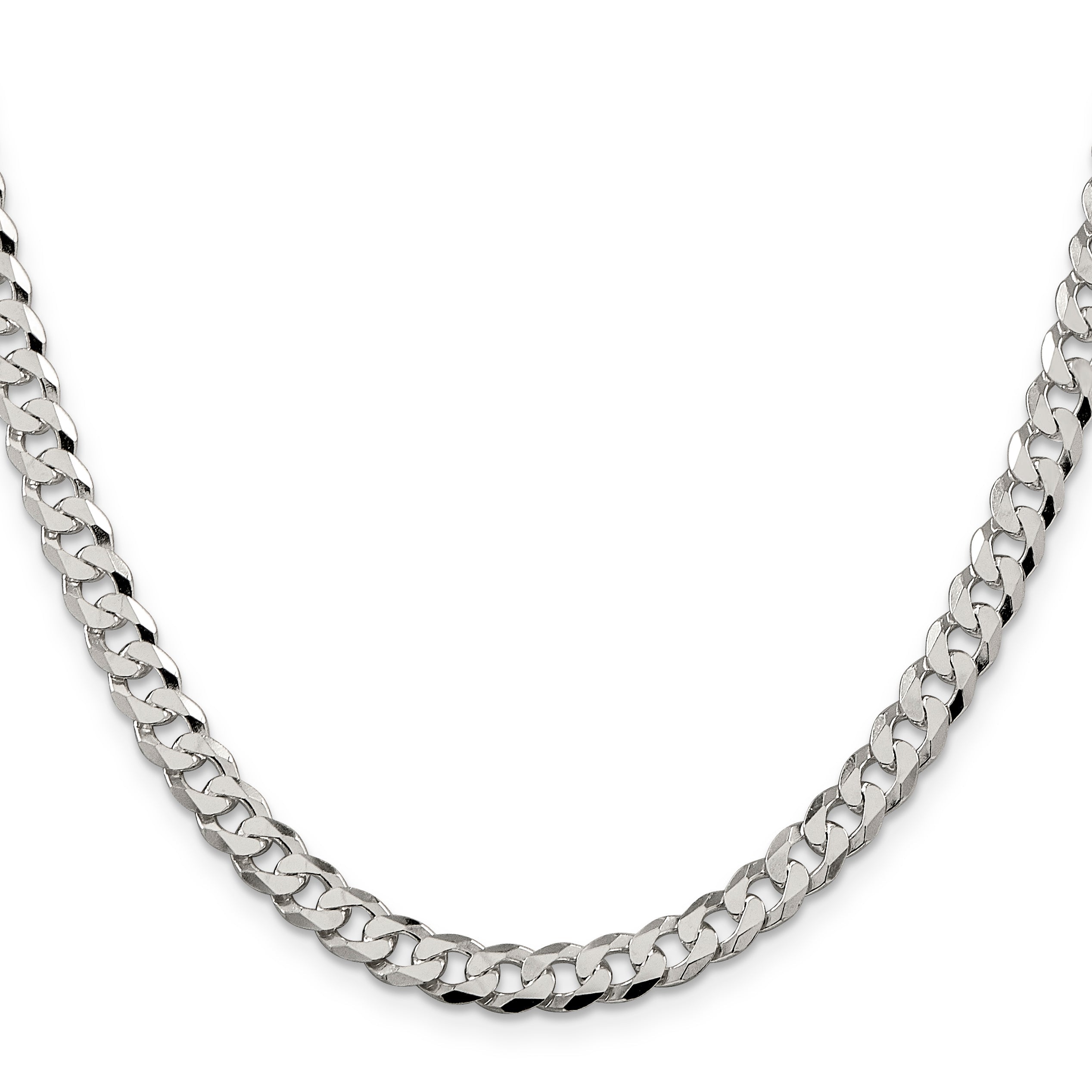 26 Inch Sterling Silver 6mm Beveled Curb Chain Necklace