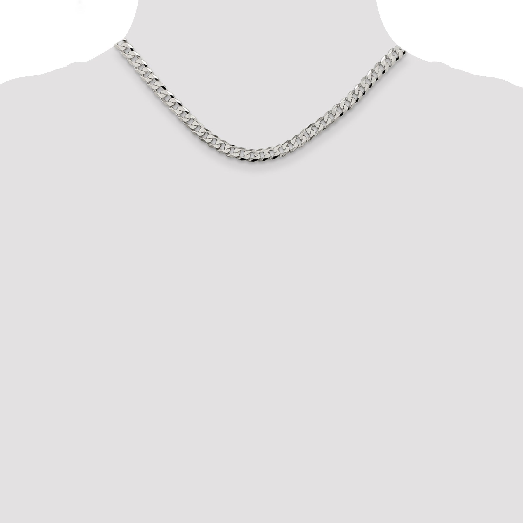 16 Inch Sterling Silver 6mm Beveled Curb Chain Necklace