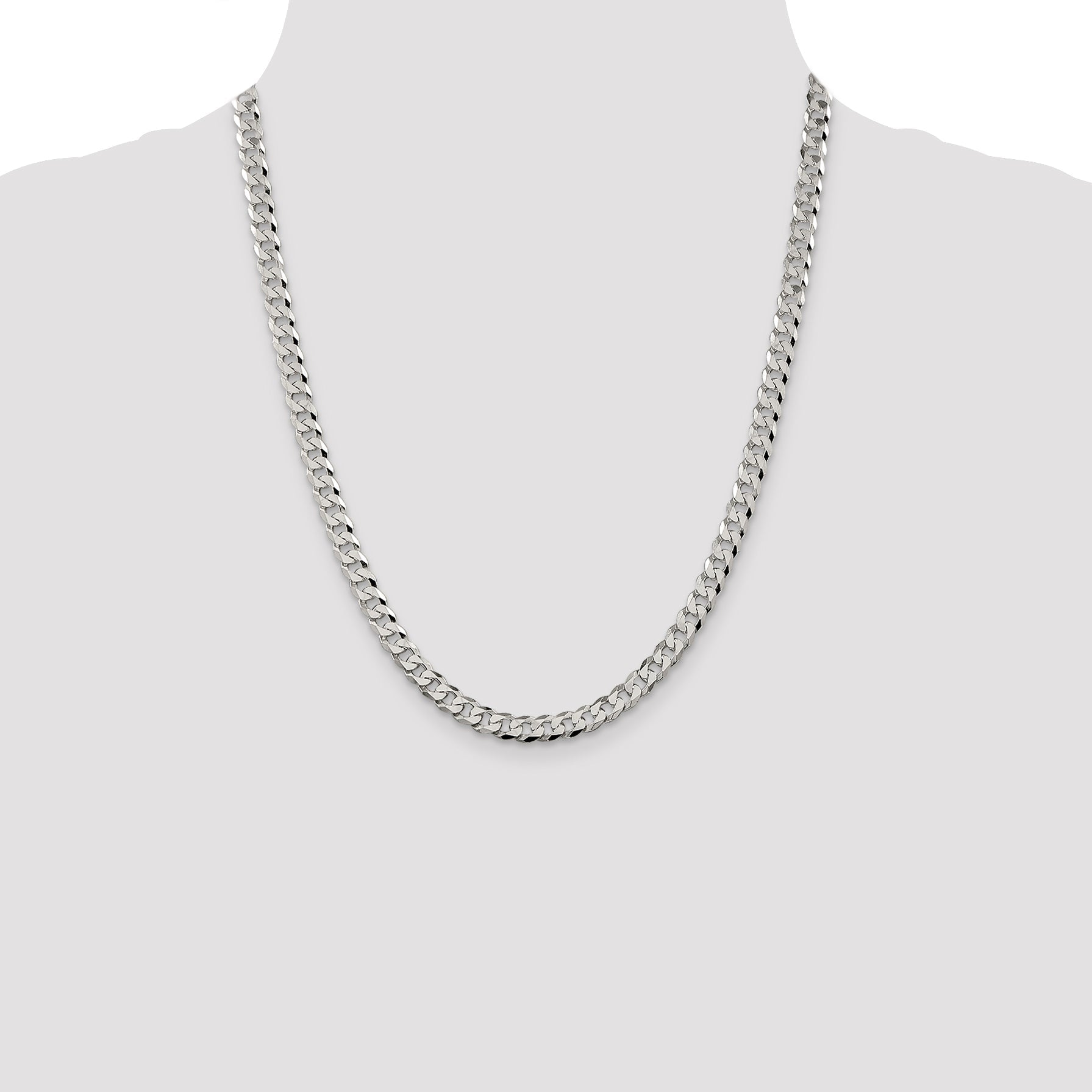 22 Inch Sterling Silver 6mm Beveled Curb Chain Necklace