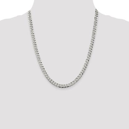 22 Inch Sterling Silver 6mm Beveled Curb Chain Necklace