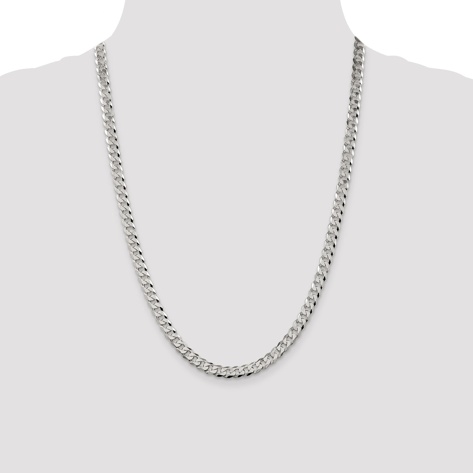 24 Inch Sterling Silver 6mm Beveled Curb Chain Necklace