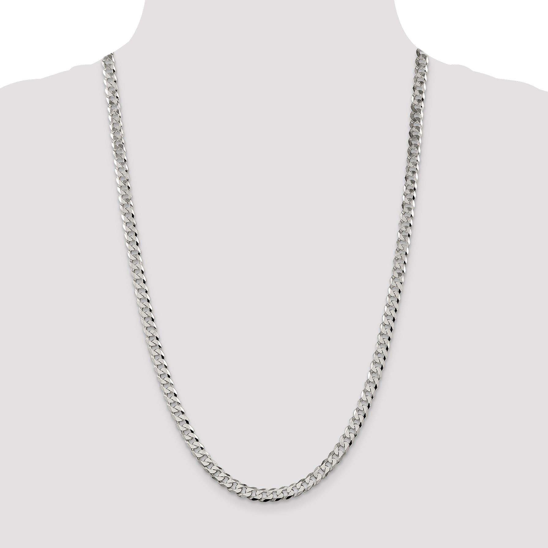 26 Inch Sterling Silver 6mm Beveled Curb Chain Necklace