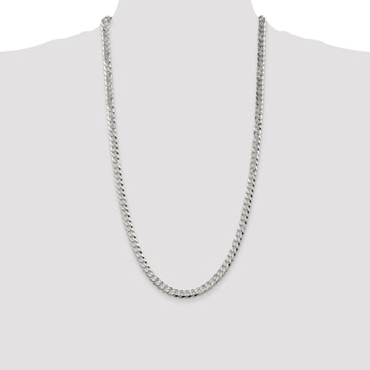 28 Inch Sterling Silver 6mm Beveled Curb Chain Necklace