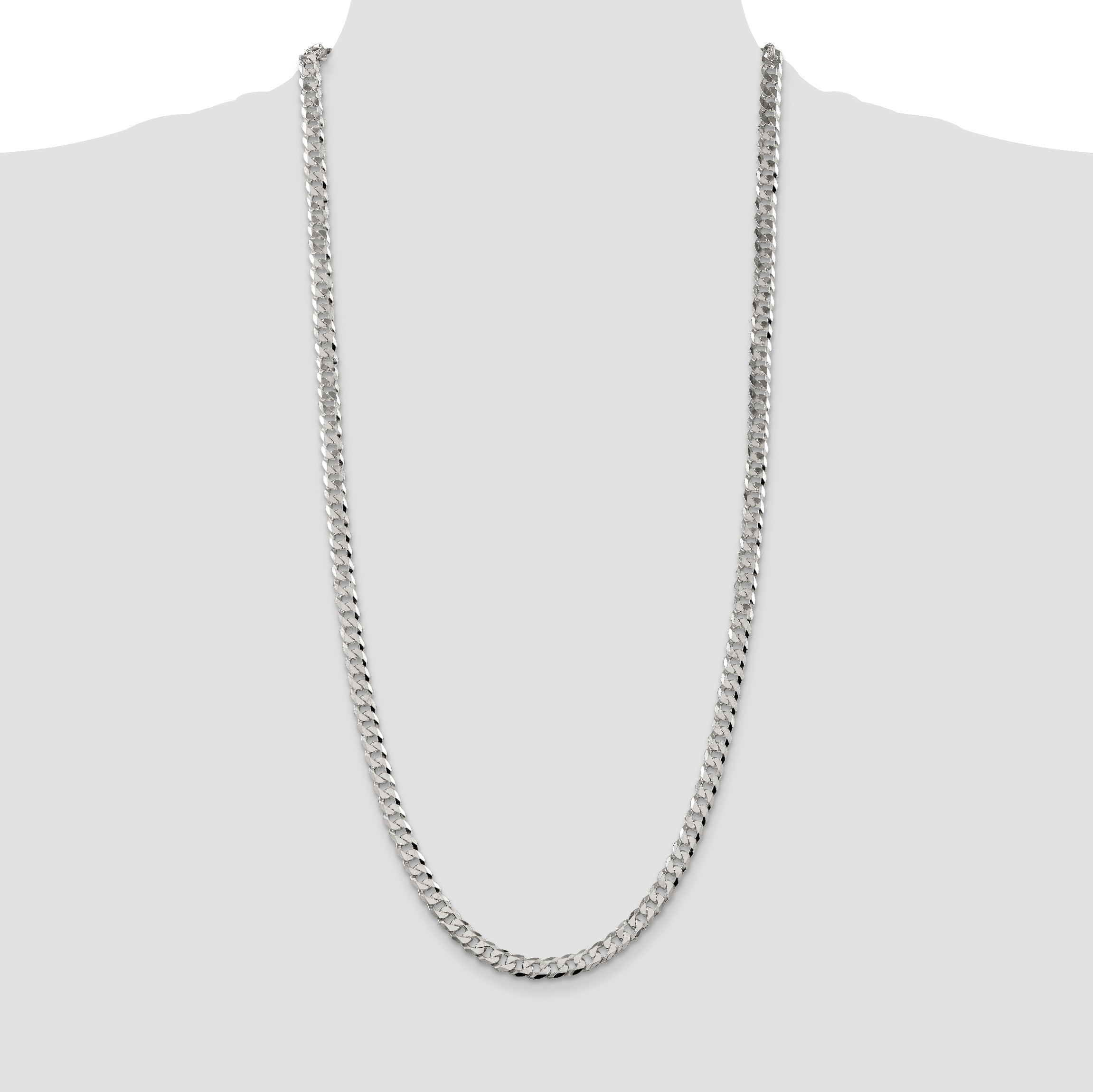 30 Inch Sterling Silver 6mm Beveled Curb Chain Necklace